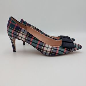 J. Crew Tartan Plaid Pointed Toe Pumps Red Green Preppy Fabric Bow Heels Size 11